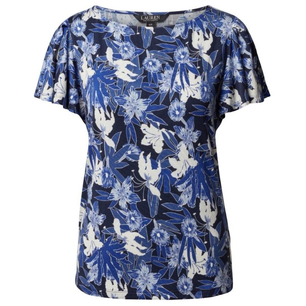 Lauren Ralph Lauren Blue Floral Pattern Blouse Hemd Blusentop Shirt XL NWT